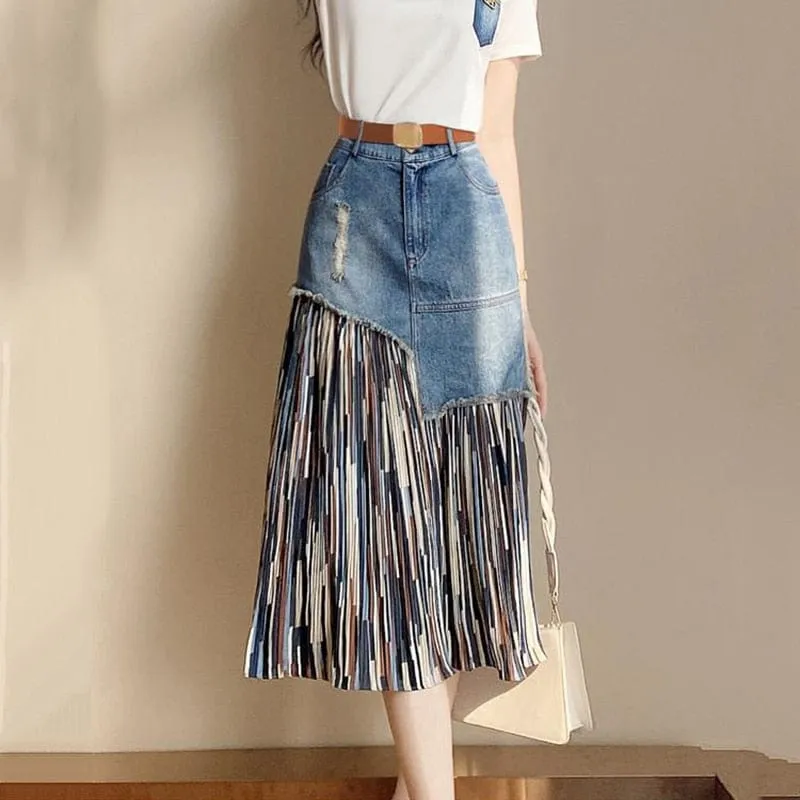 Asymmetrical Patchwork Denim Skirt