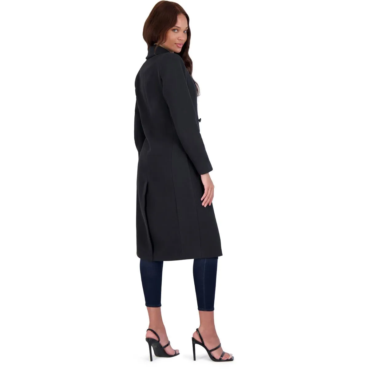 Avec Les Filles Women’s Double Breasted Tailored Wool Blend Coat with Peak Lapel