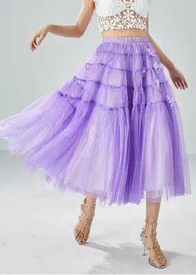 Beautiful Purple Wrinkled Patchwork Pearl Tulle Skirts Summer LY6067