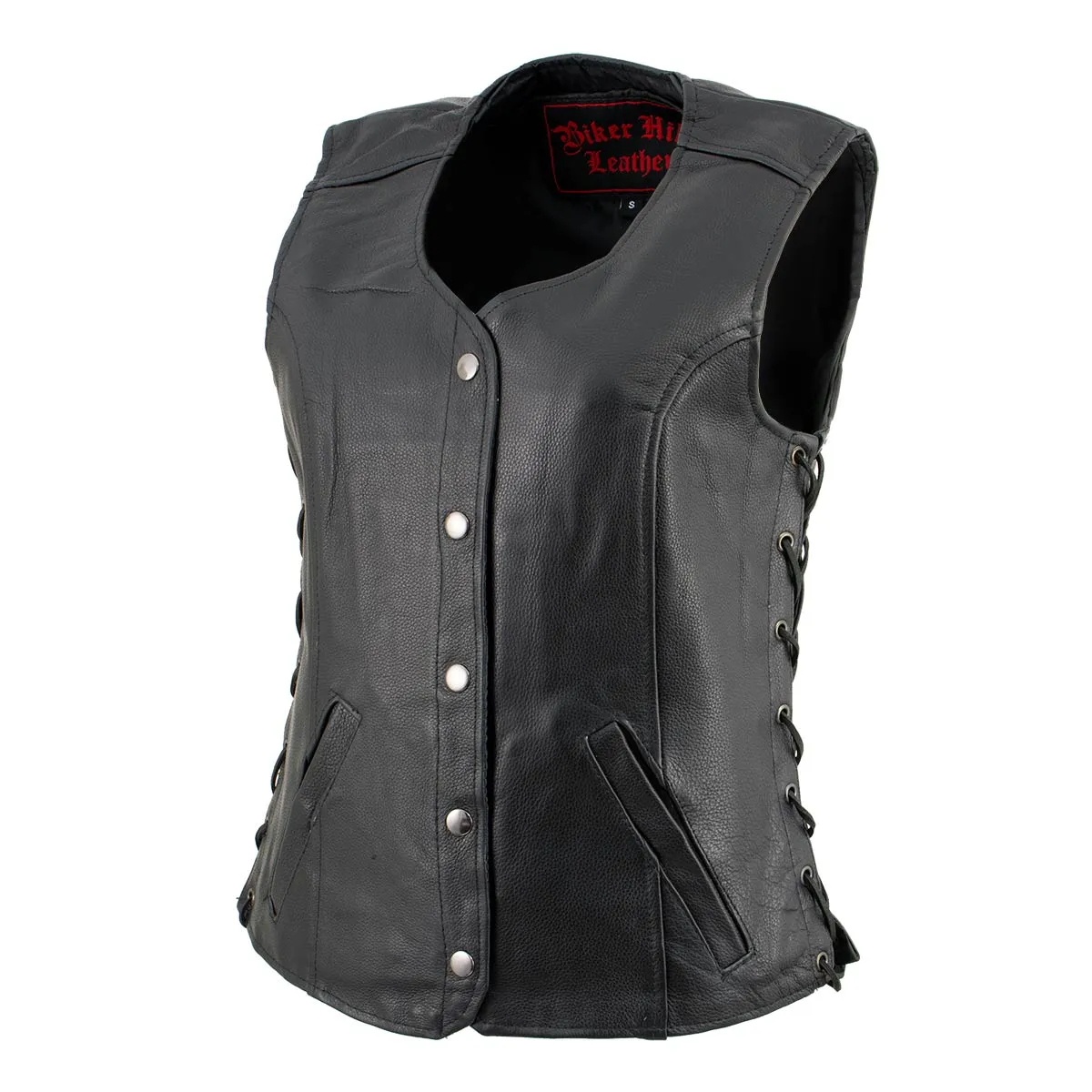 Biker Hill Leather BAL4700 Ladies Black Leather Side Laced Vest