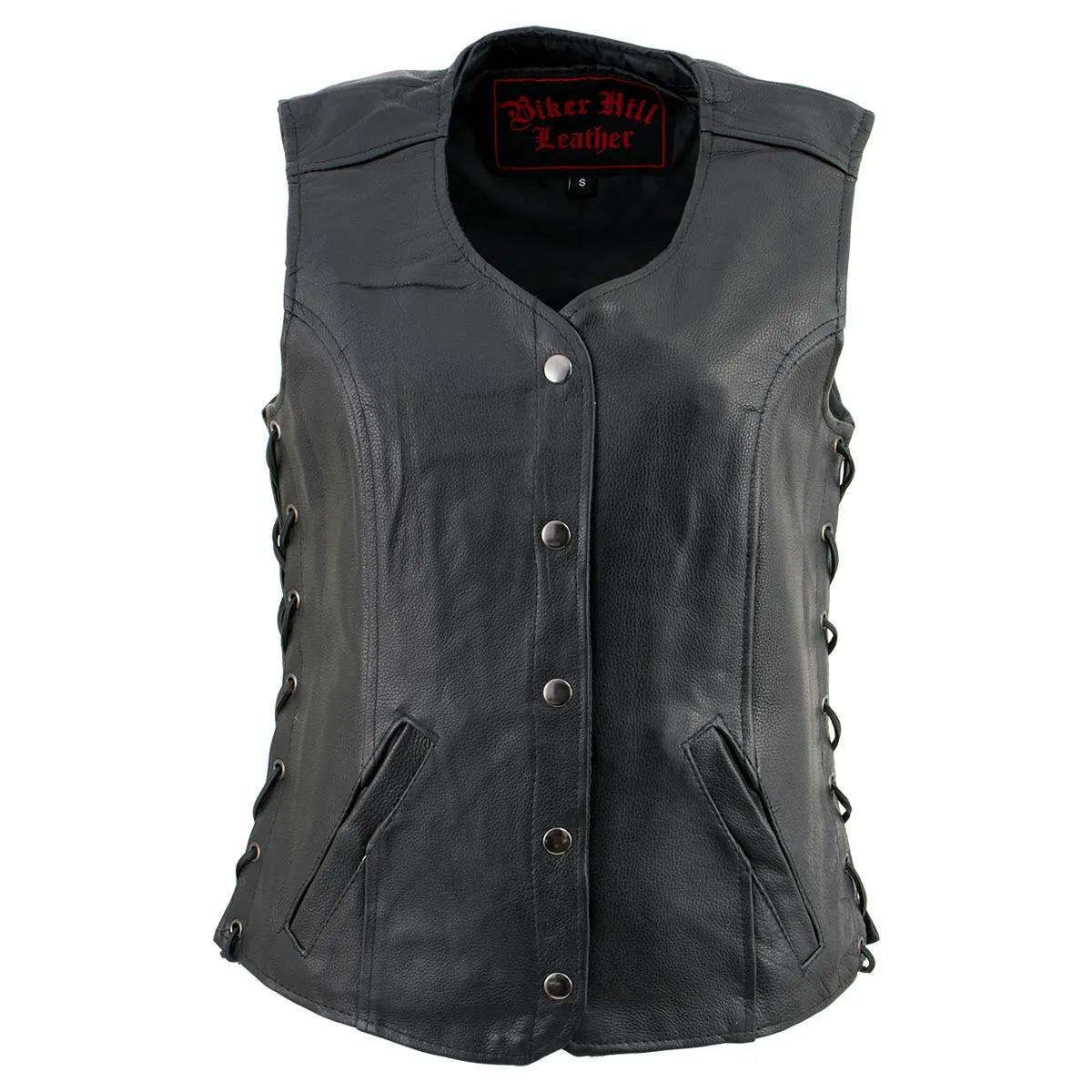 Biker Hill Leather BAL4700 Ladies Black Leather Side Laced Vest