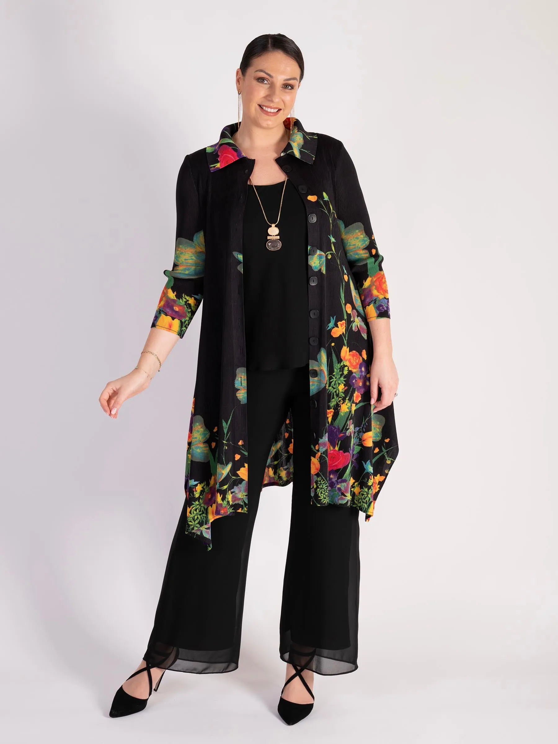 Black Jersey Lined Crepe Chiffon Trousers