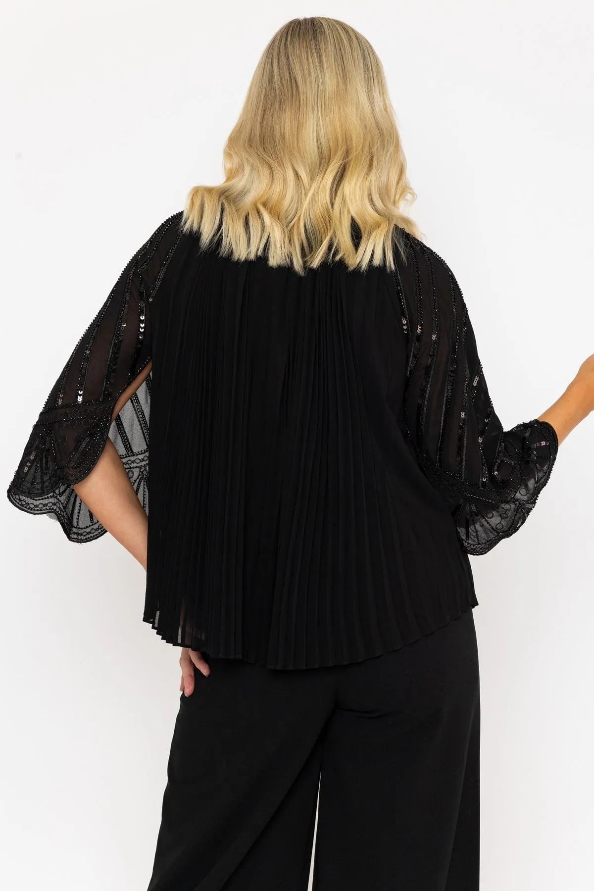 Black Pleated Beaded Top