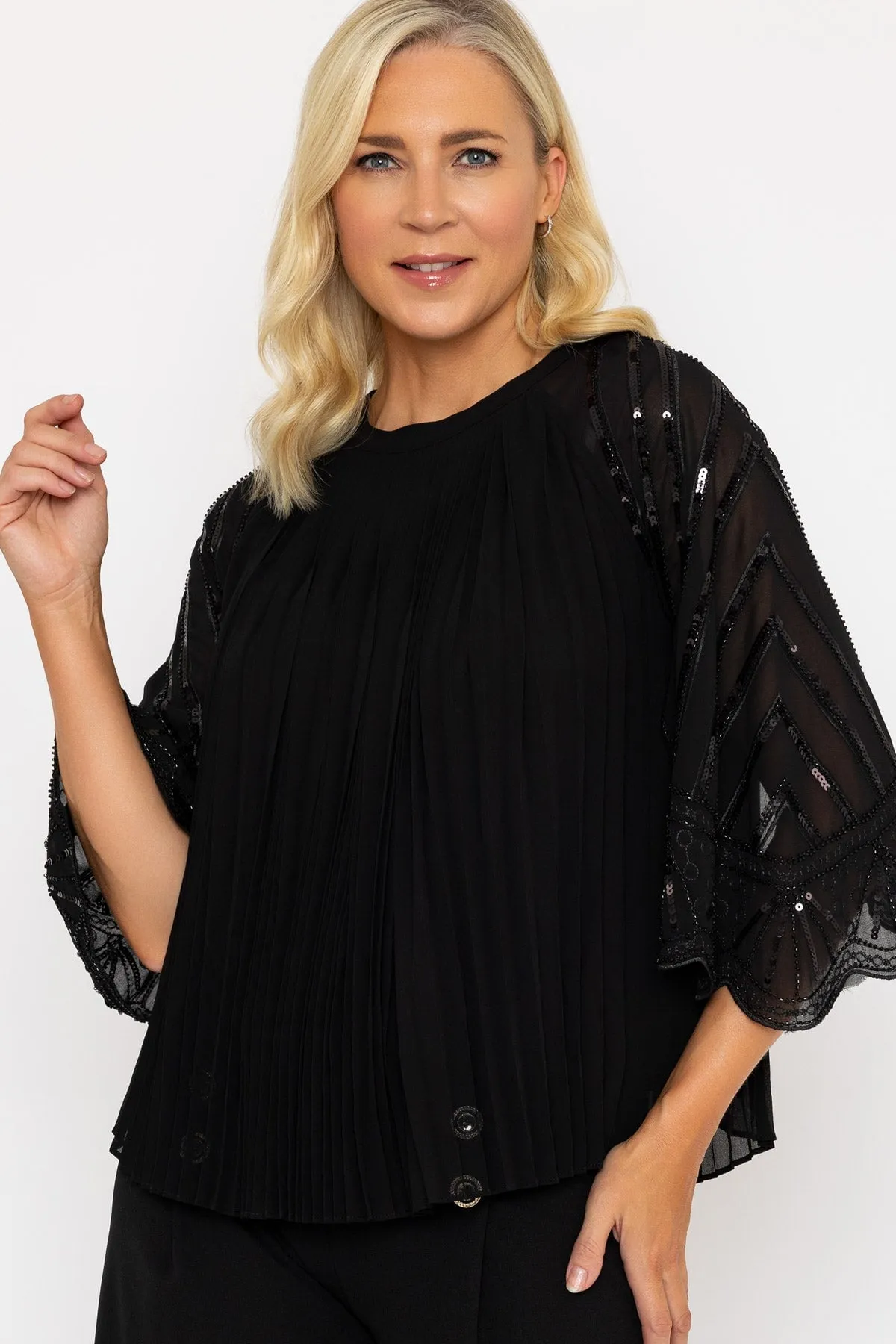 Black Pleated Beaded Top