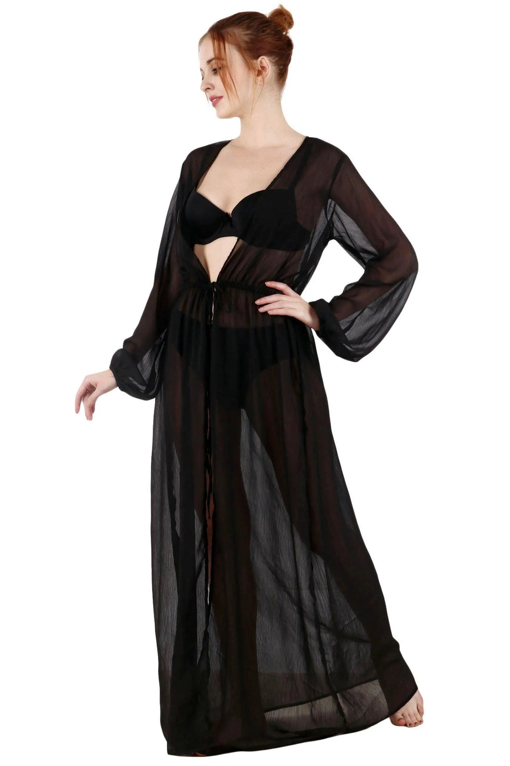 Black Solid Long Sheer Shrug