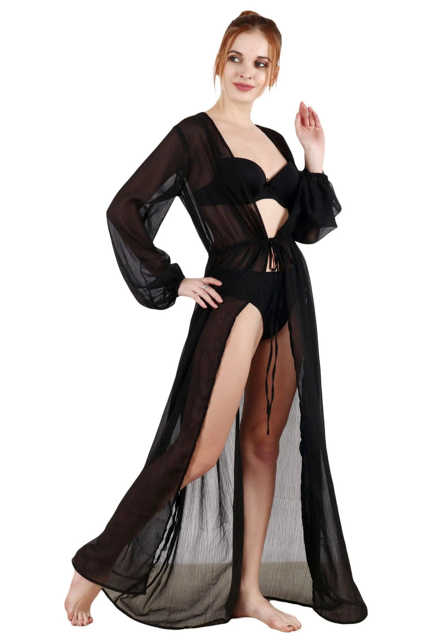 Black Solid Long Sheer Shrug