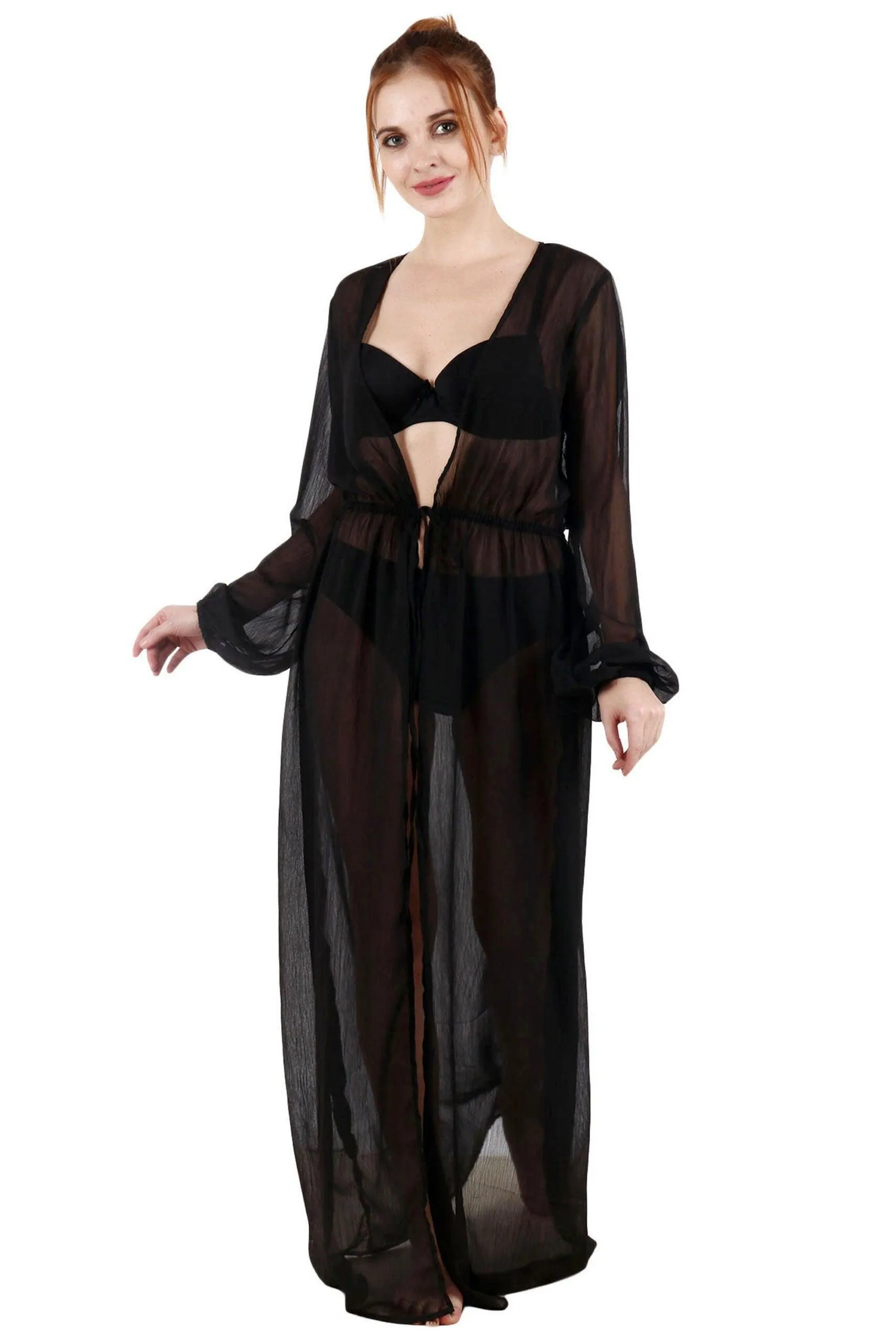 Black Solid Long Sheer Shrug