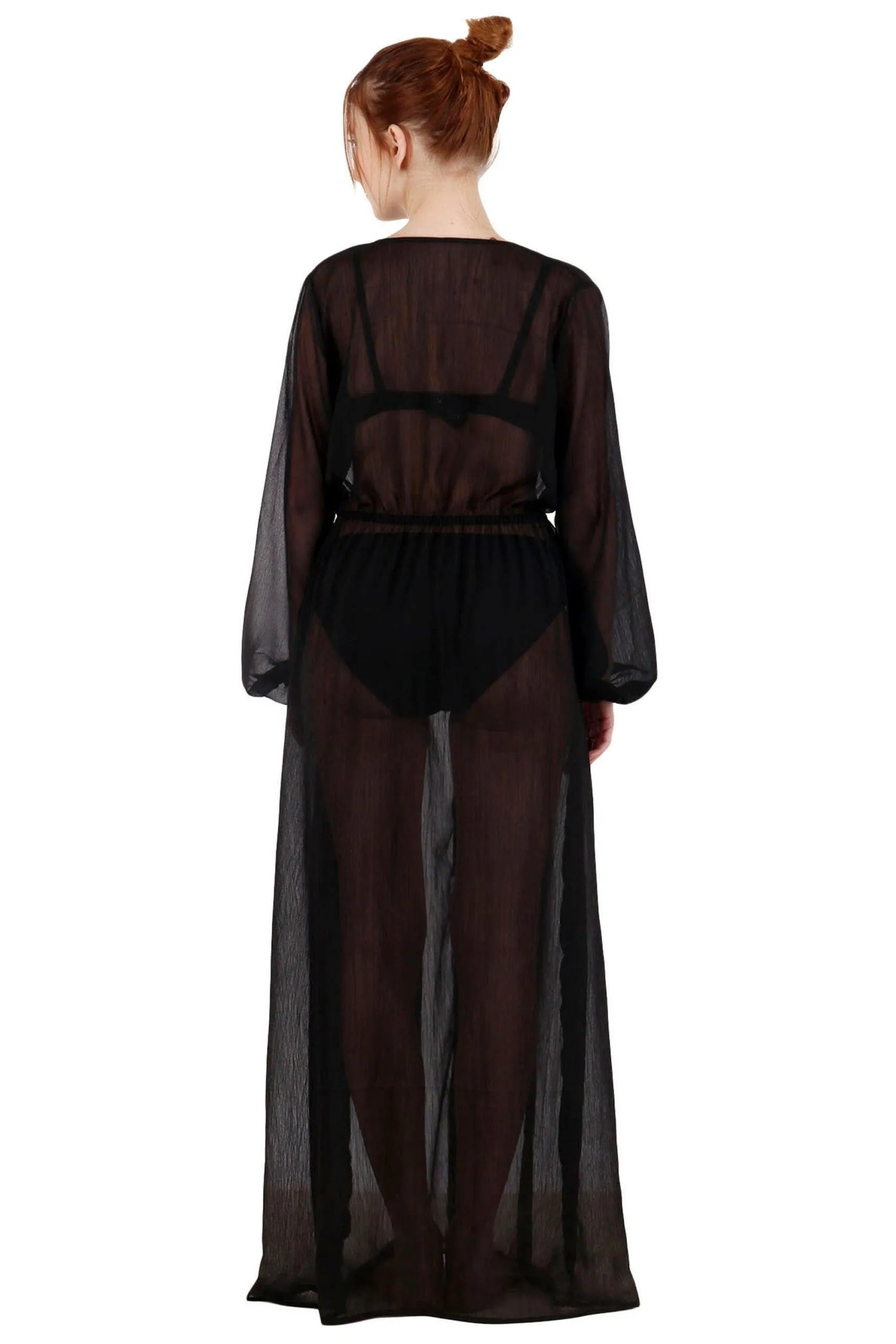 Black Solid Long Sheer Shrug