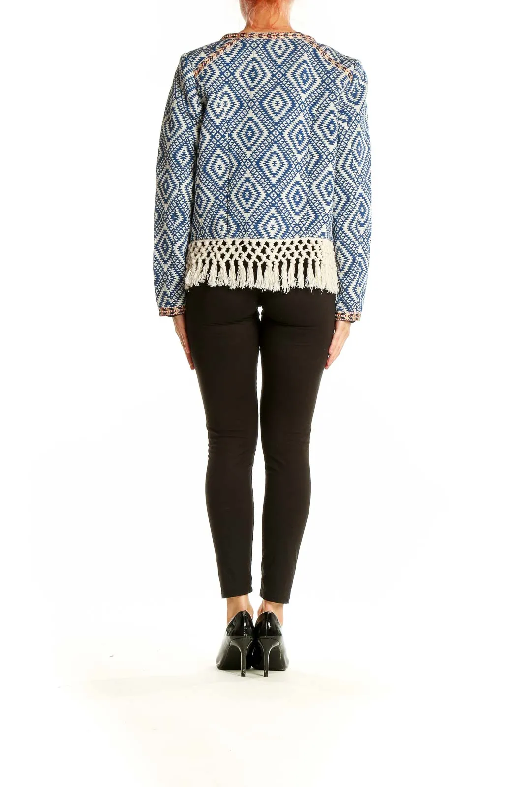 Blue Geometric Pattern Fringe Jacket