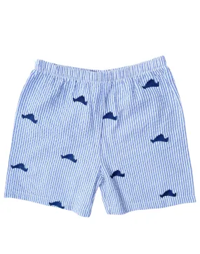 Blue Kids Seersucker Shorts with Navy Embroidered Martha's Vineyards