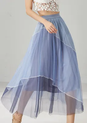 Blue Patchwork Tulle Vacation Skirts Elastic Waist Summer YU1030