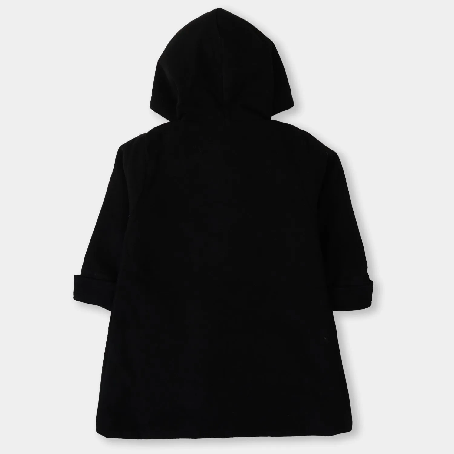 Boys Hooded Woolen Trench Coat - BLACK