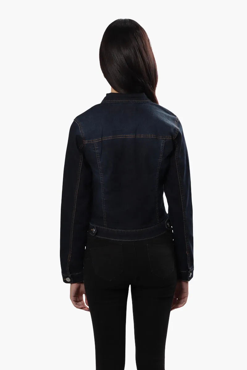 Button Front Cropped Denim Jacket - Navy