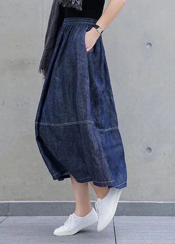 Casual Denim Blue Pockets Elastic Waist Patchwork Skirts Spring VB1060