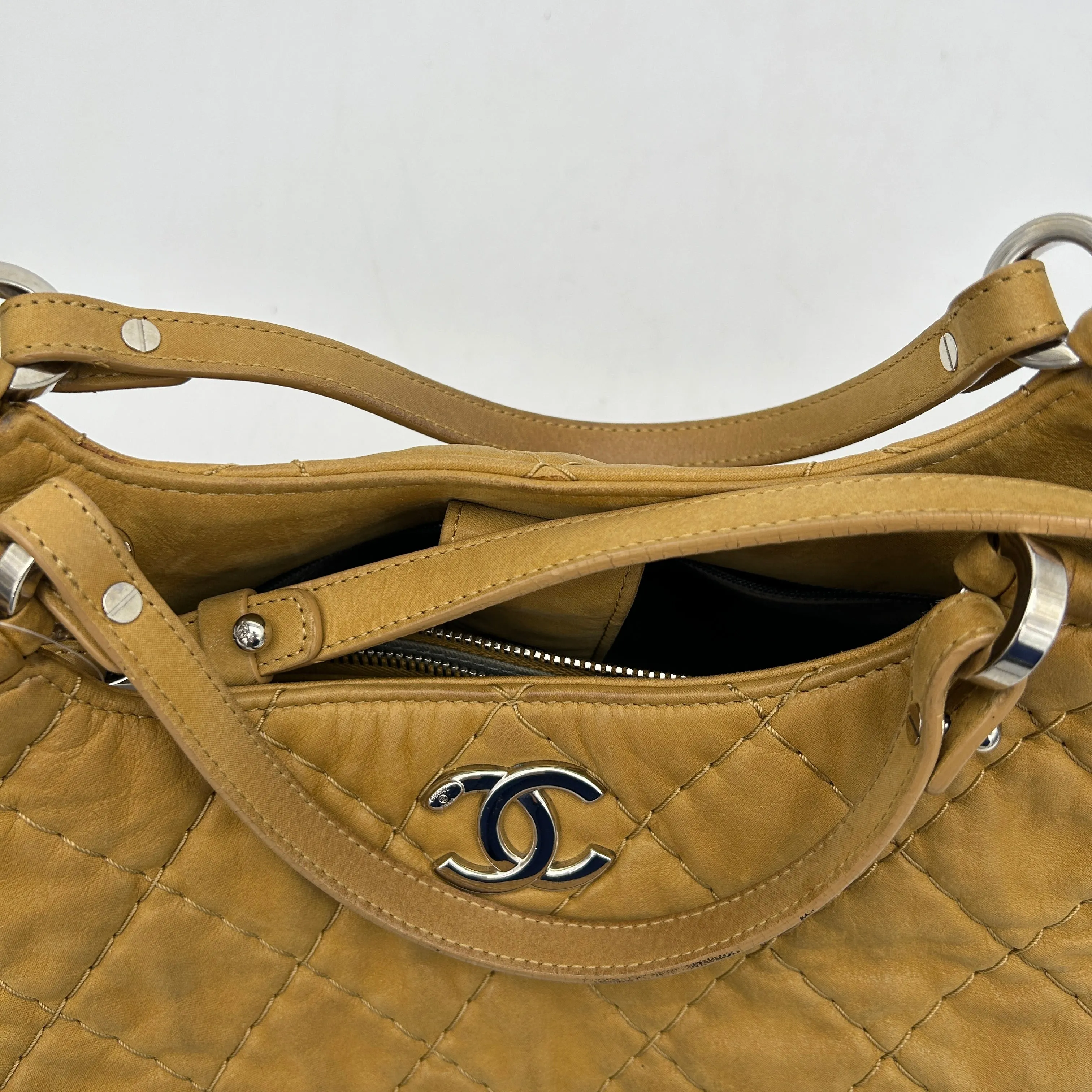 Chanel Beige Quilted Shimmer Nubuck Leather Sea Hit Tote Bag