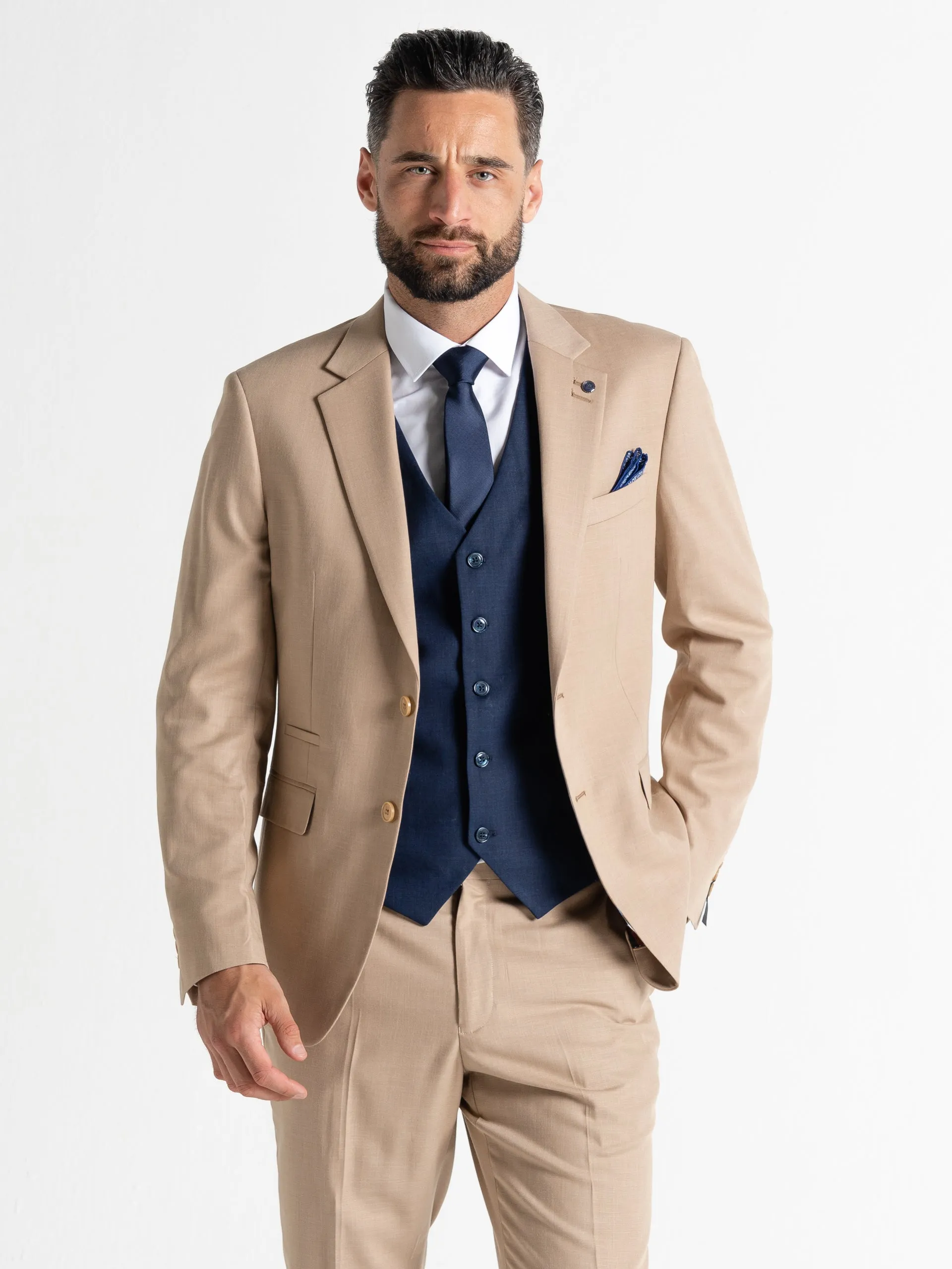 CHARLIE CREAM BLAZER WITH NAVY WAISTCOAT