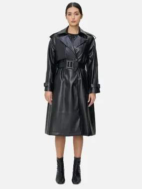 Classic Lapel Leather Long Trench Coat