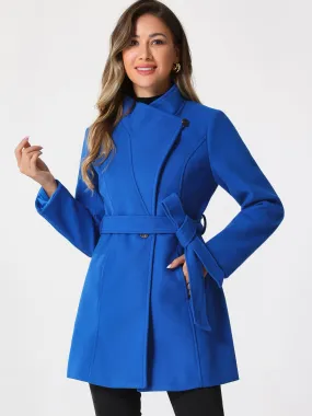 Classic Stand Collar Long Sleeve Winter Belted Coat