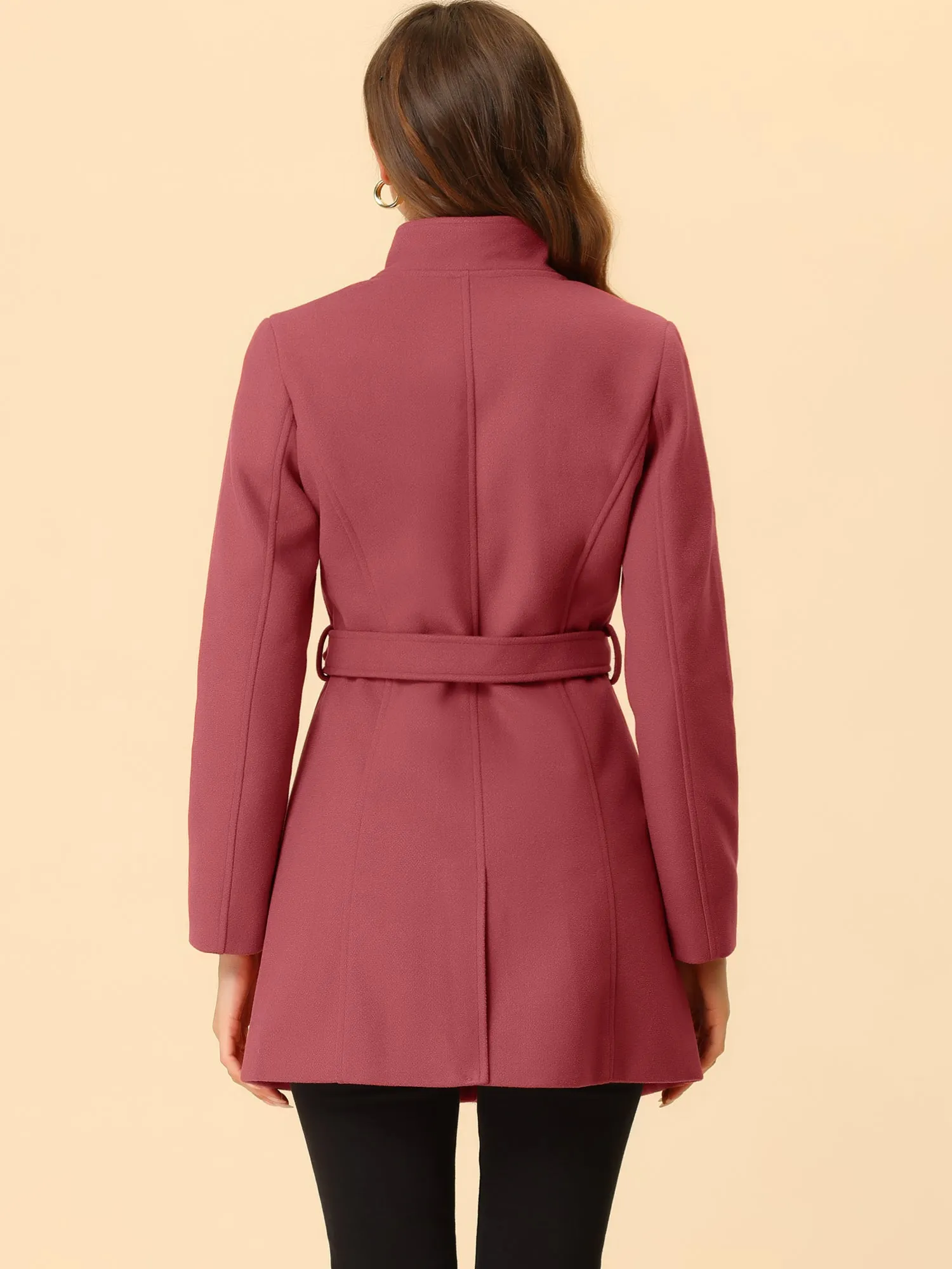 Classic Stand Collar Long Sleeve Winter Belted Coat