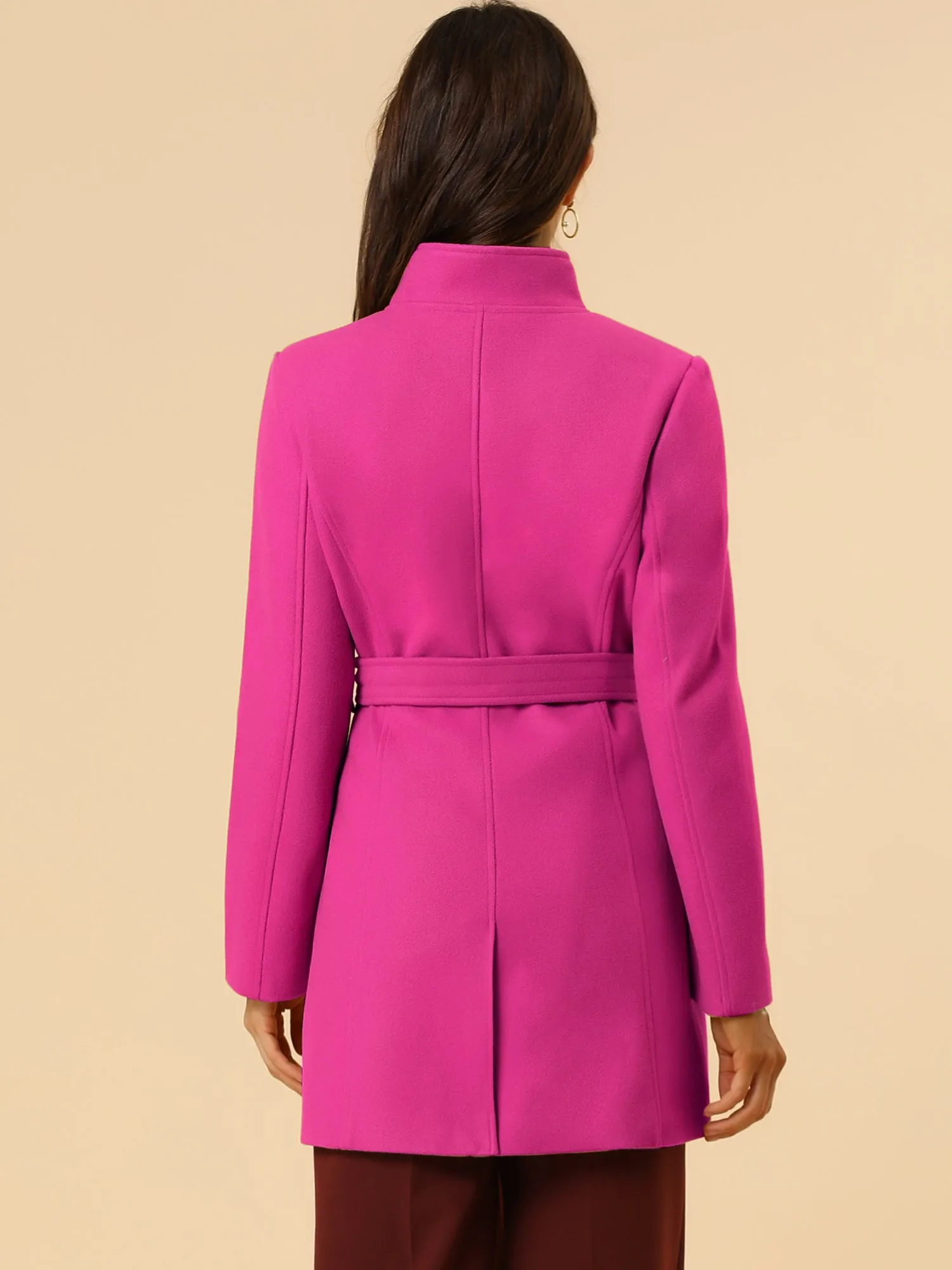 Classic Stand Collar Long Sleeve Winter Belted Coat