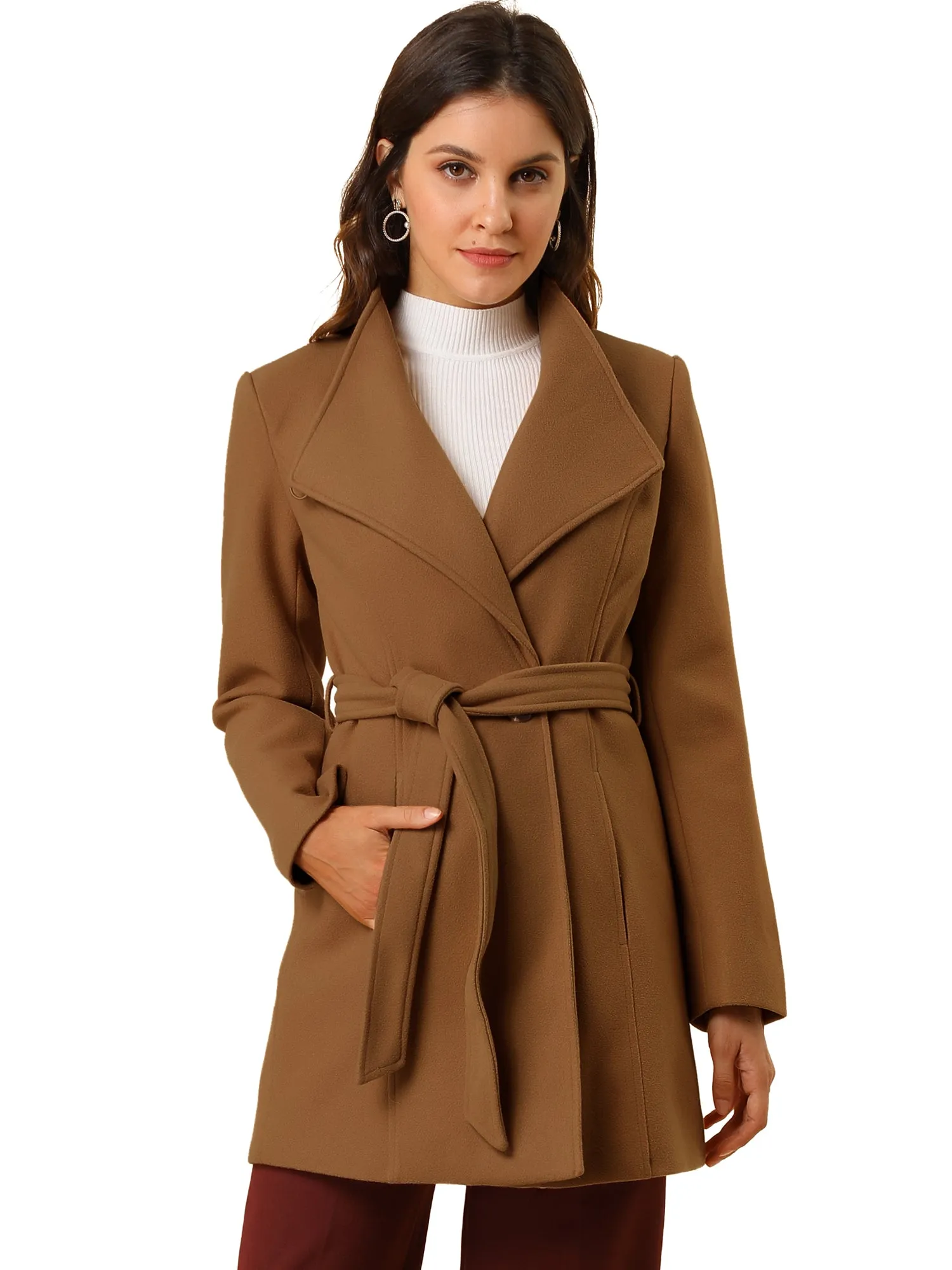 Classic Stand Collar Long Sleeve Winter Belted Coat