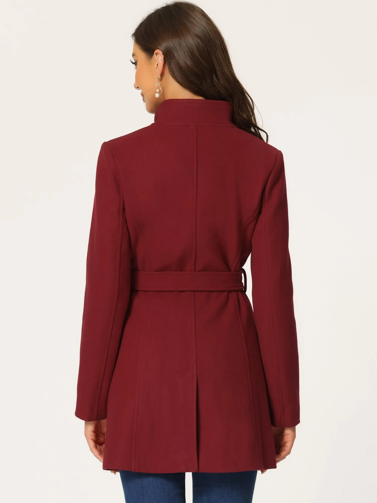 Classic Stand Collar Long Sleeve Winter Belted Coat