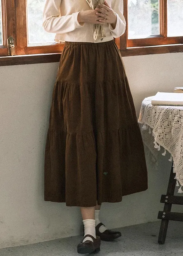 Coffee Wrinkled Pockets Patchwork Corduroy Skirts