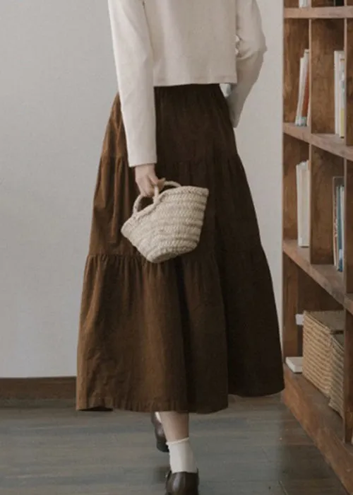 Coffee Wrinkled Pockets Patchwork Corduroy Skirts