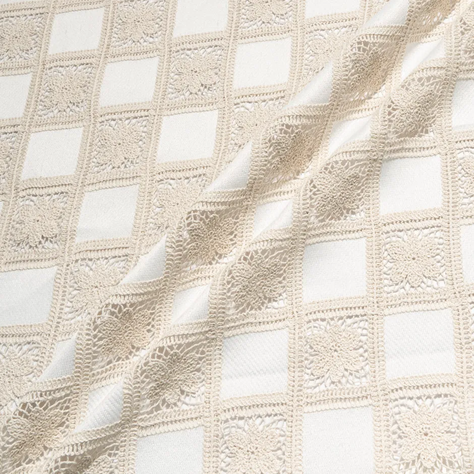 Cream Square Embroidered Microfibre