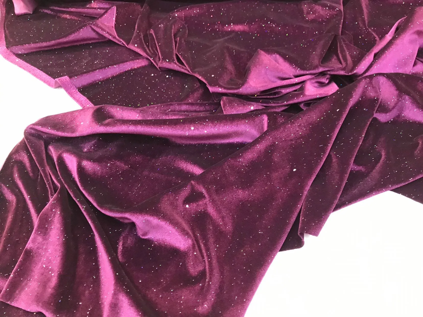 Dark purple stretch velvet with silver iridescent glitters-Selena fabric-prom-nightgown-sold by the yard