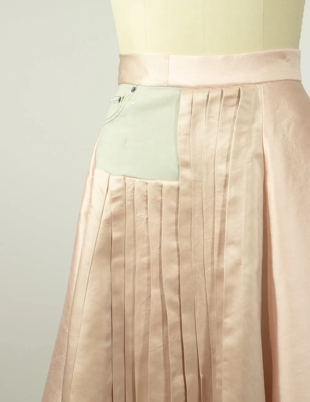 Denim and Silk Pleated Skirt Pink