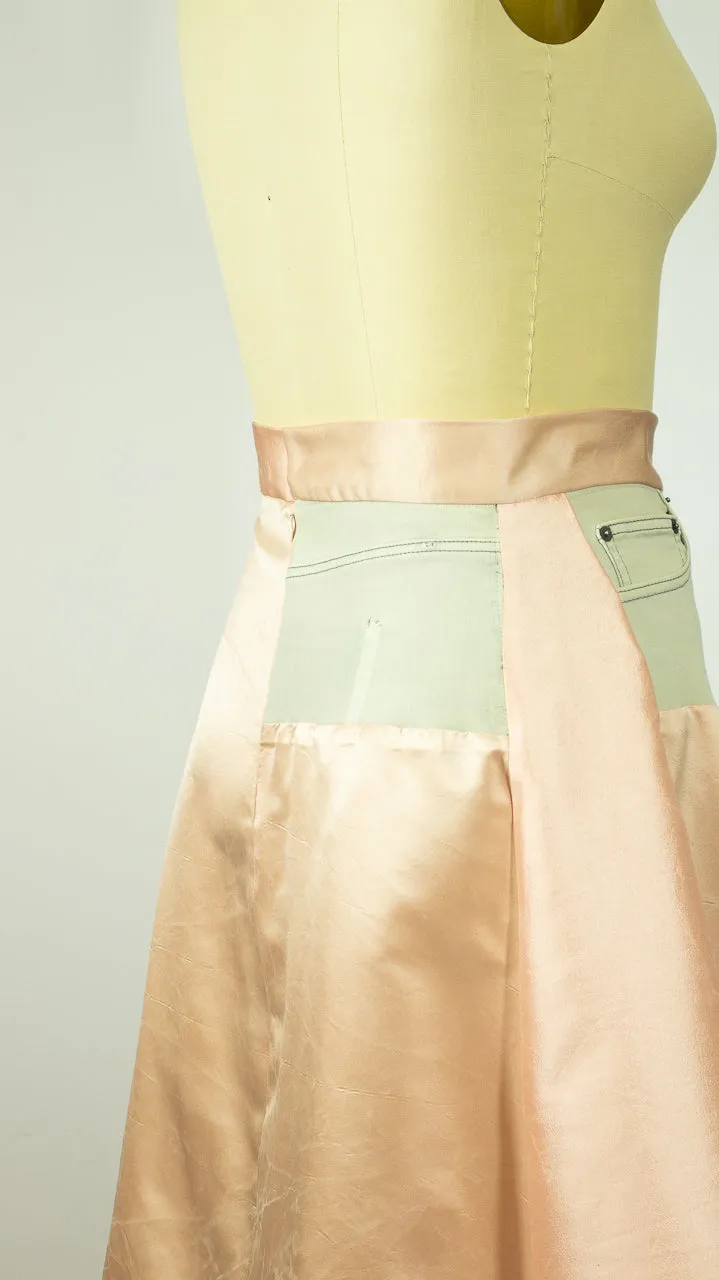 Denim and Silk Pleated Skirt Pink