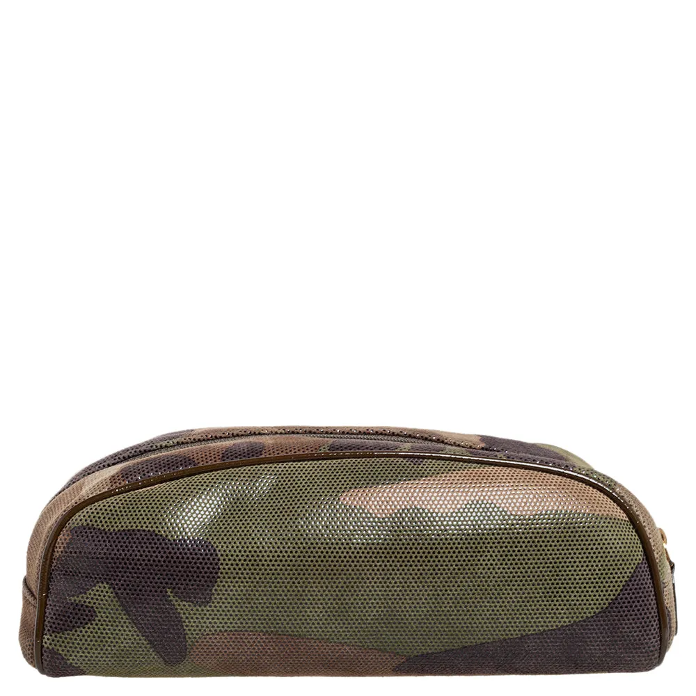 DIOR Green Camouflage Print Shimmer Leather Zip Pouch