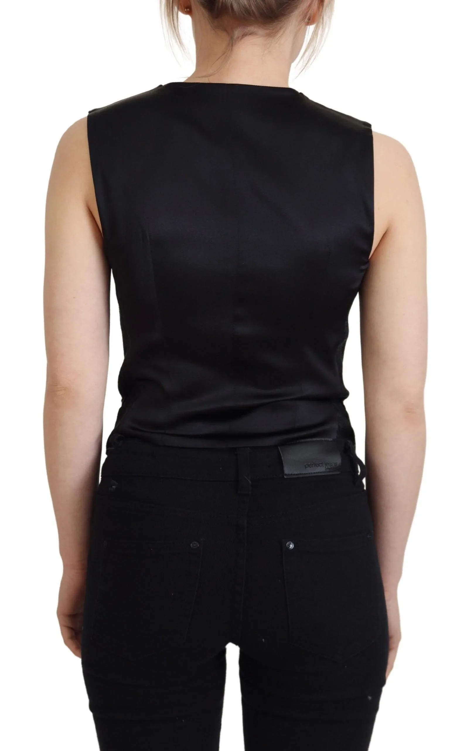 Dolce & Gabbana Black Brocade Button Down Sleeveless Vest Top