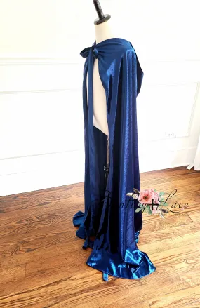 Dori Velvet Hooded Cape- Blue