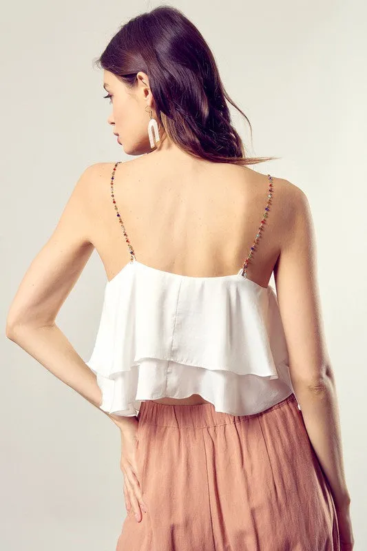 Dressy Cami Tank Top With Beaded Straps