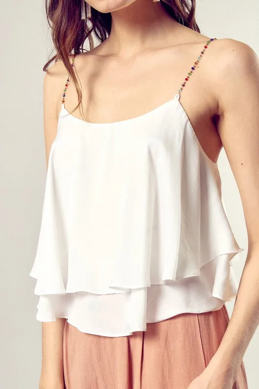 Dressy Cami Tank Top With Beaded Straps