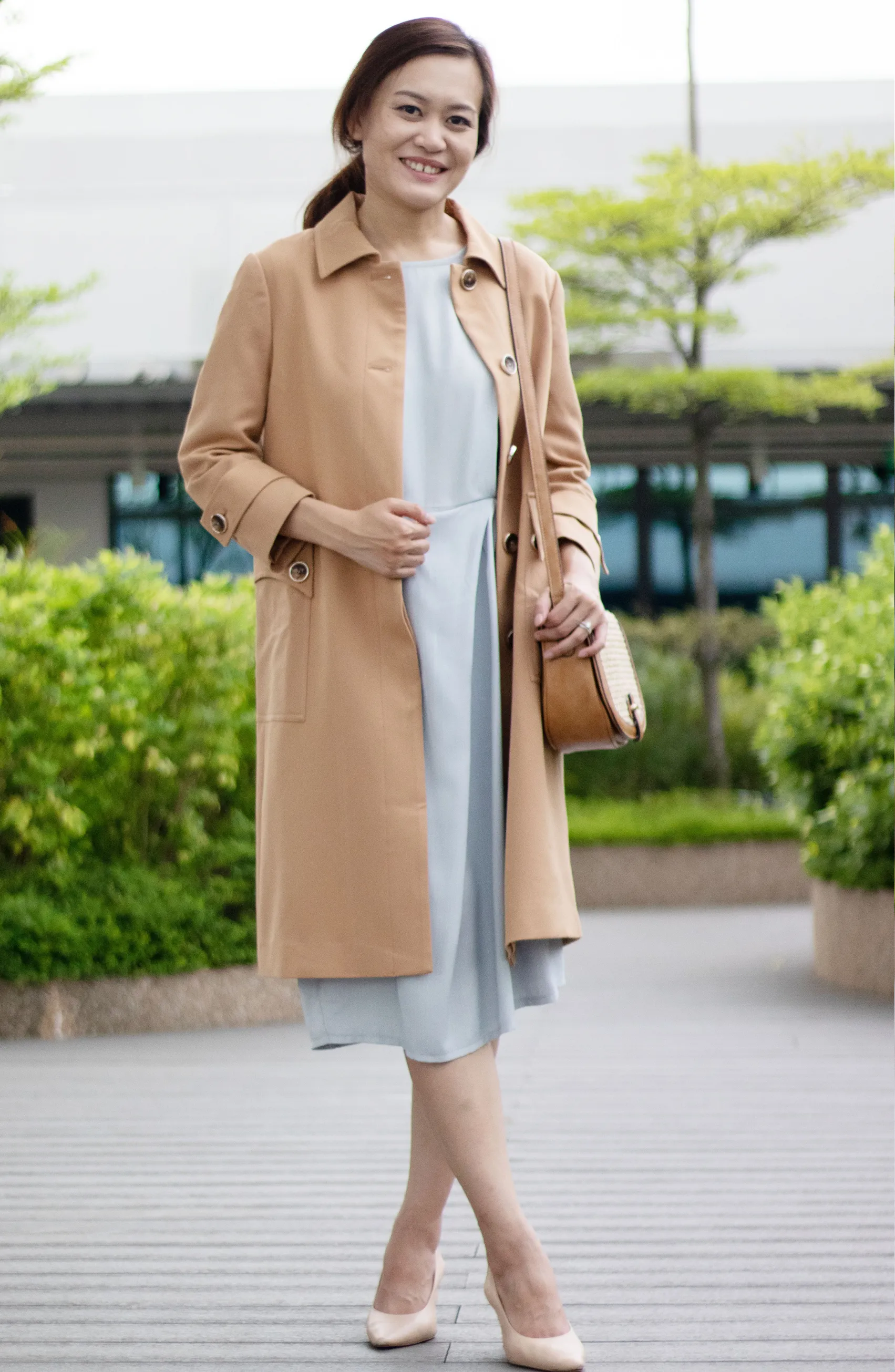 Fall/ Winter Classic Vintage Inspired Tortoise-Shell Buttons Camel Brown Collar Trench Coat