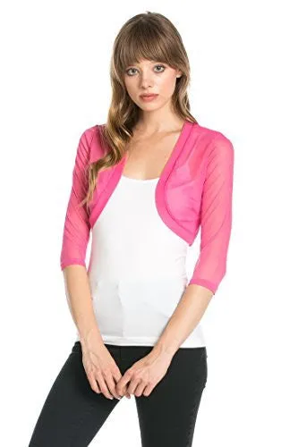 Fashion Secrets Women`s Sheer Chiffon Bolero Shrug Jacket Cardigan 3/4 Sleeve