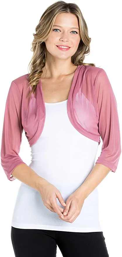 Fashion Secrets Women`s Sheer Chiffon Bolero Shrug Jacket Cardigan 3/4 Sleeve