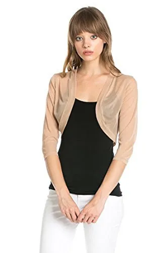 Fashion Secrets Women`s Sheer Chiffon Bolero Shrug Jacket Cardigan 3/4 Sleeve