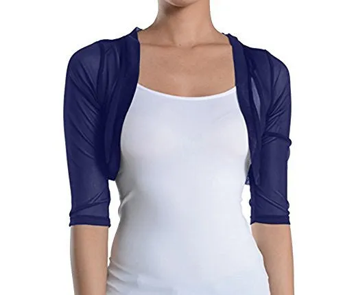 Fashion Secrets Women`s Sheer Chiffon Bolero Shrug Jacket Cardigan 3/4 Sleeve