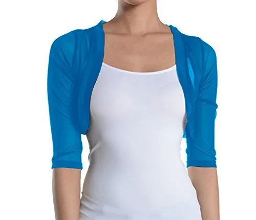 Fashion Secrets Women`s Sheer Chiffon Bolero Shrug Jacket Cardigan 3/4 Sleeve