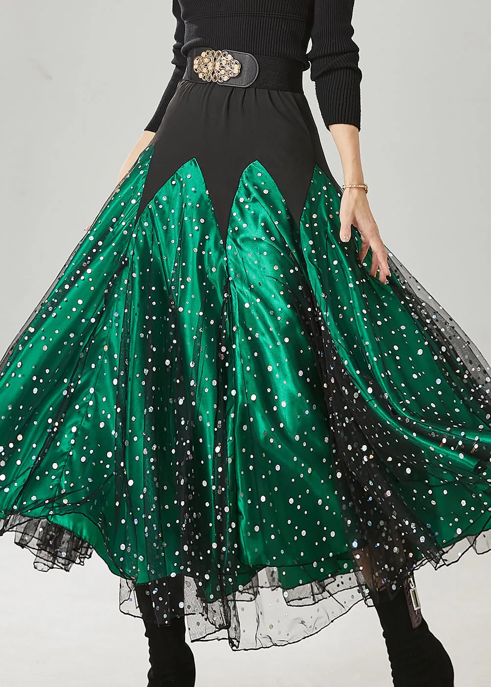 Fine Green Silm Fit Patchwork Tulle Dance Skirts Spring YU1022