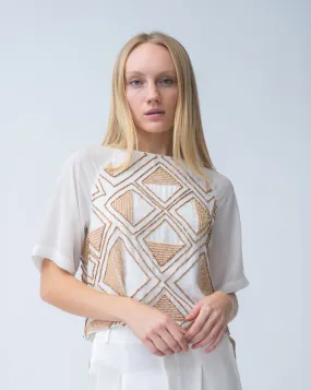 Geometric Beaded Short Sleeve Top