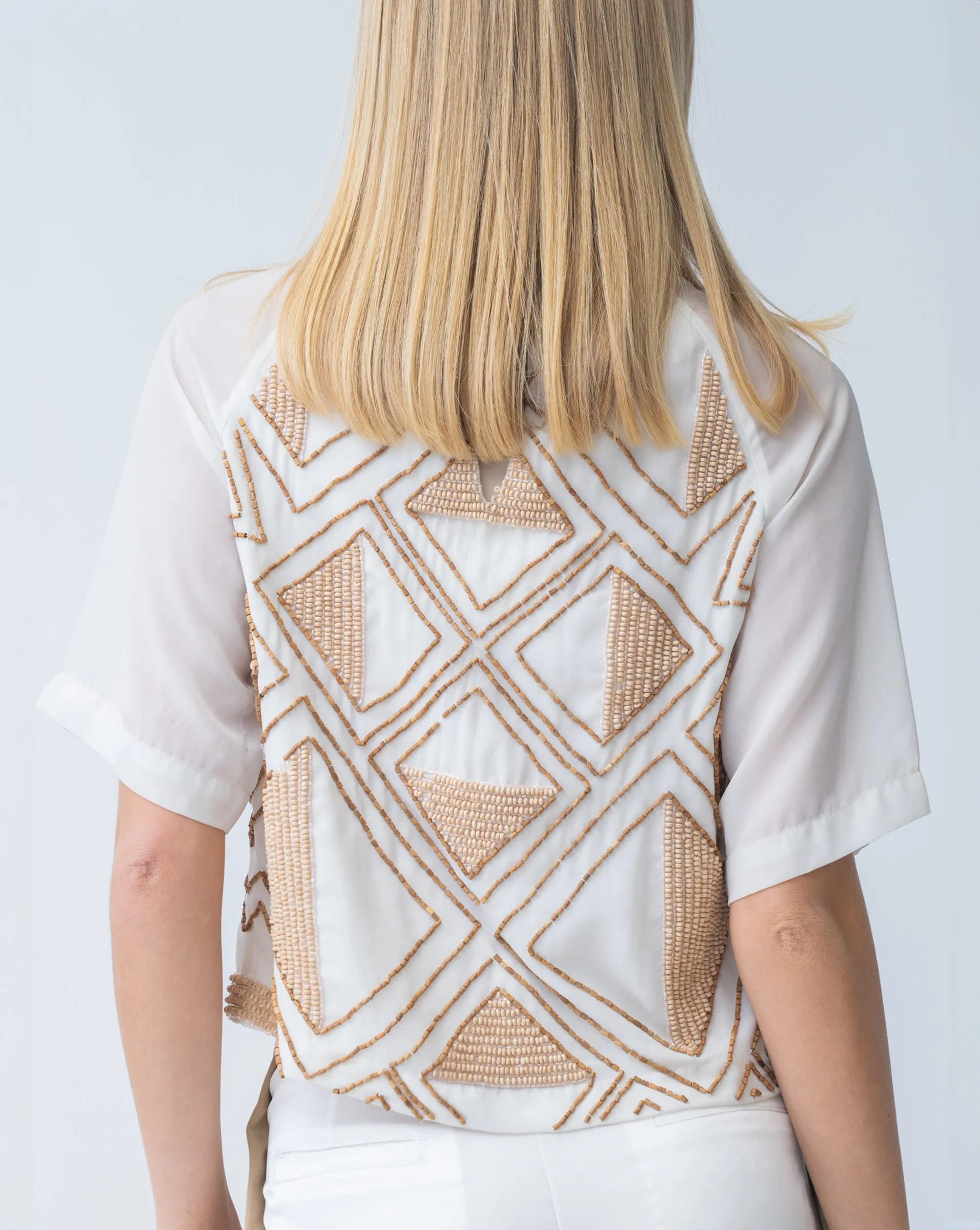 Geometric Beaded Short Sleeve Top