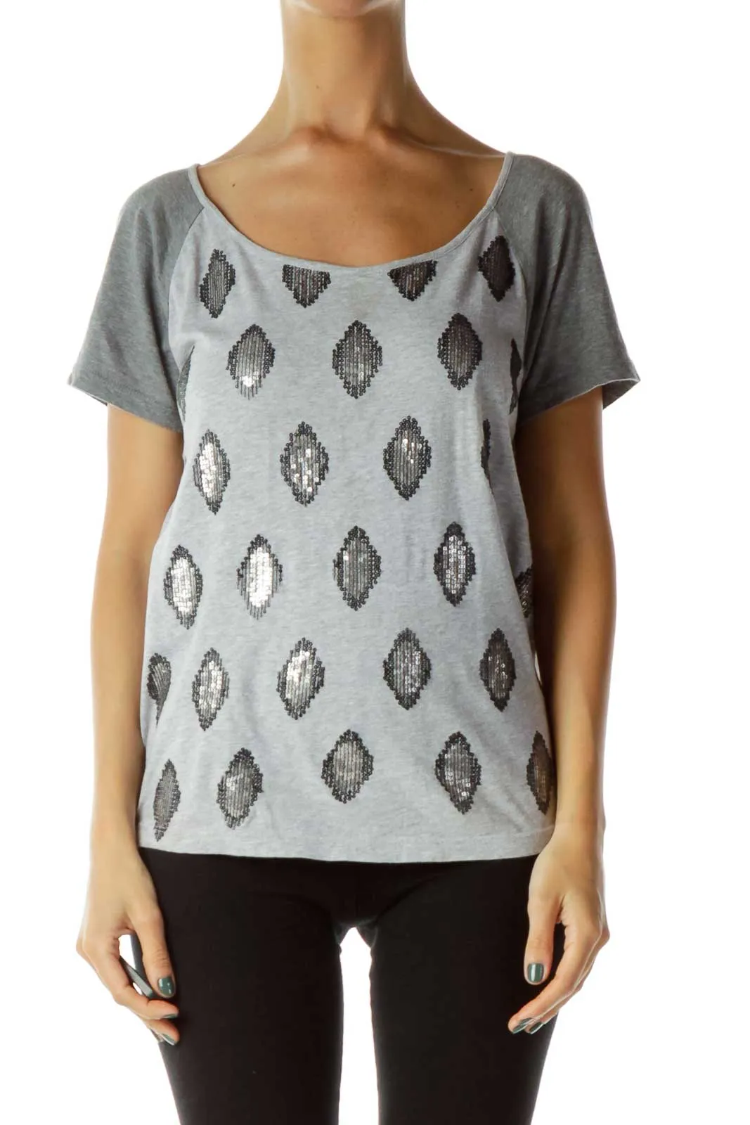 Gray Beaded T-shirt