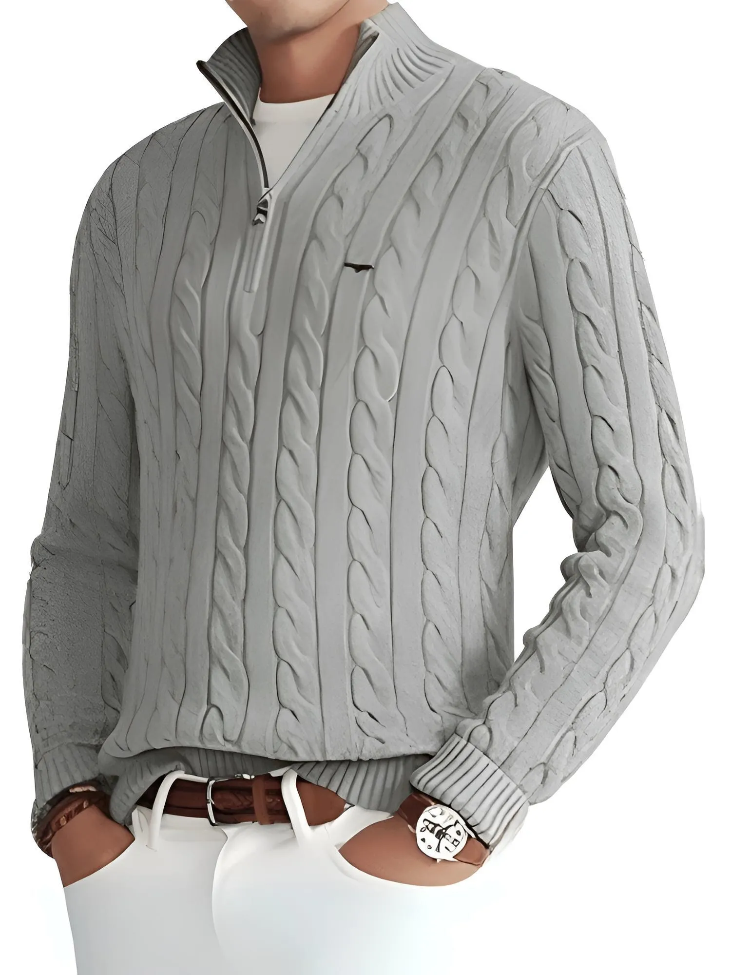 Half Zip Men's Cable Knit Sweater