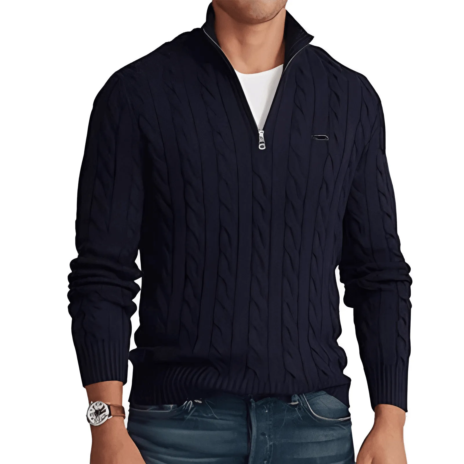 Half Zip Men's Cable Knit Sweater