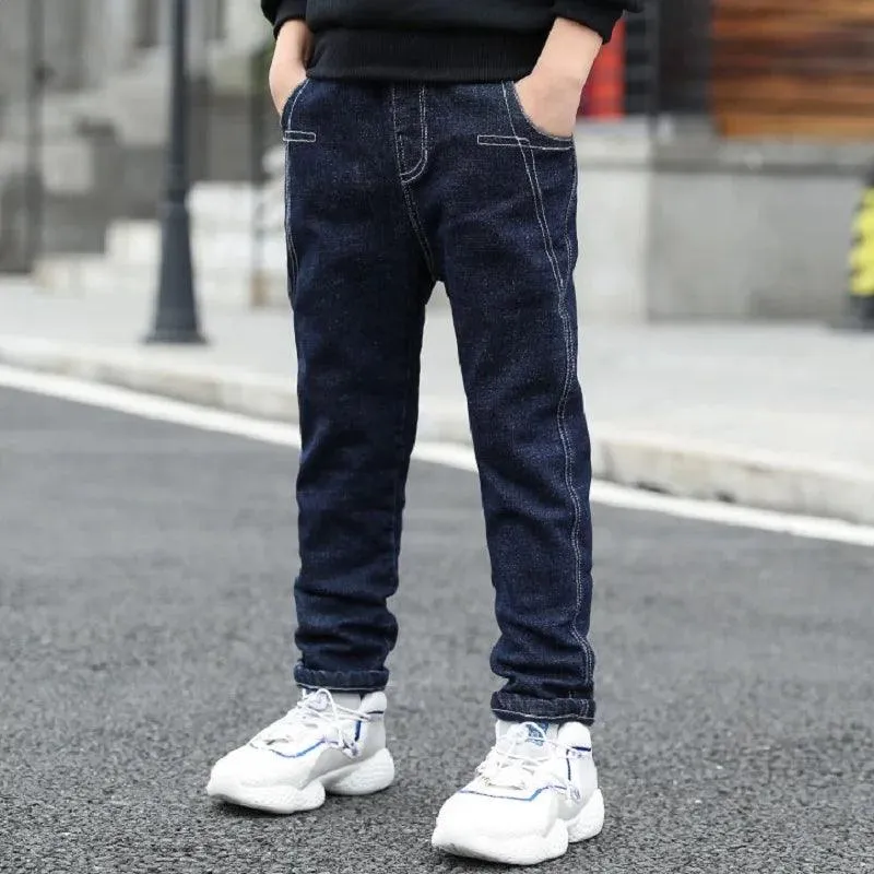 IENENS Teen Slim Jeans Solid Color Trousers Boys Denim